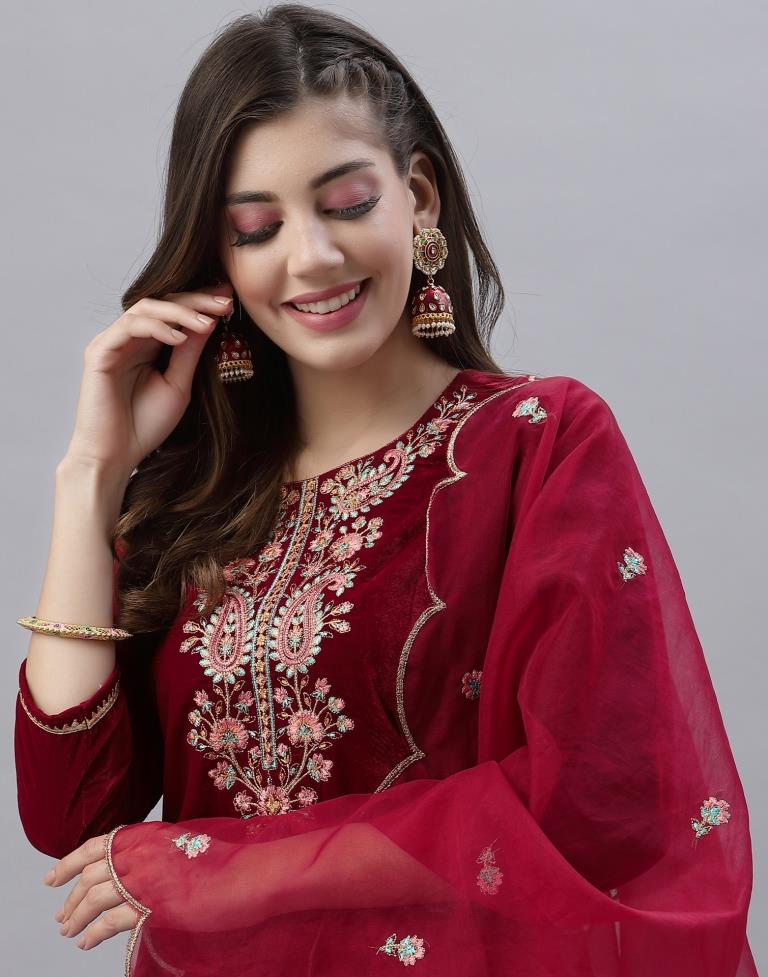 Red Kurti With Pant And Dupatta | Leemboodi