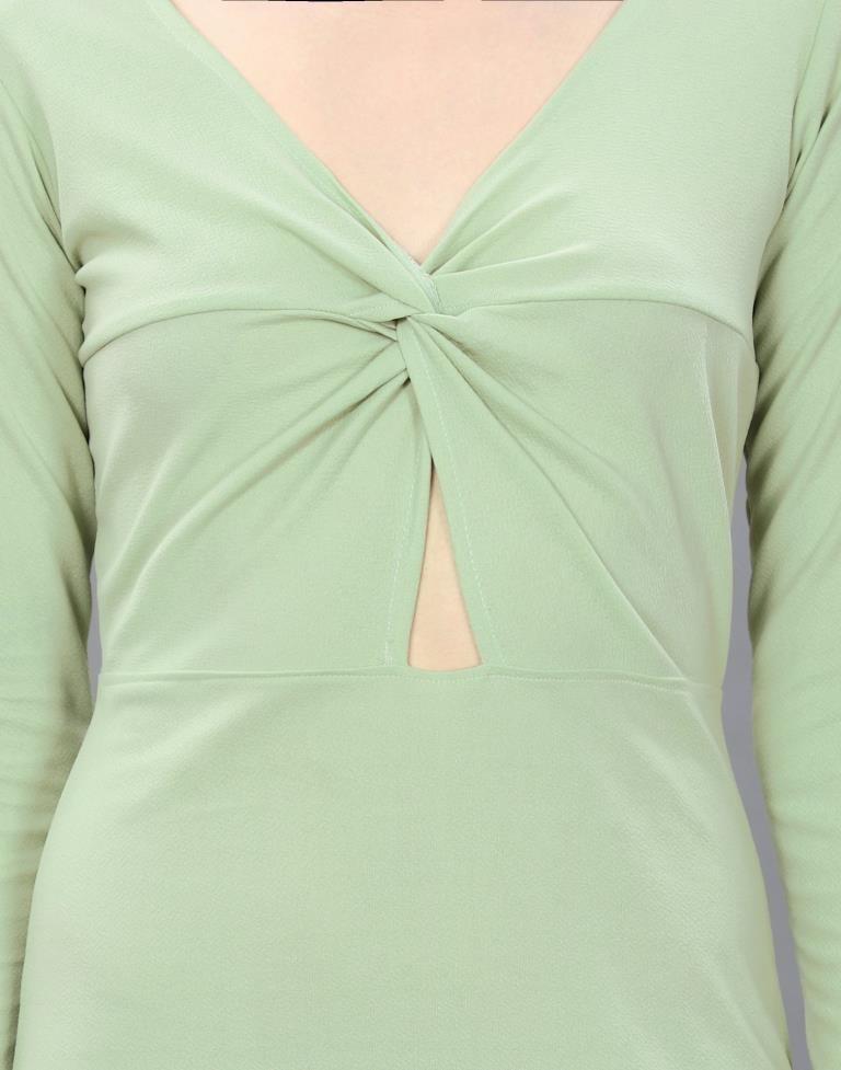 Pista Green Twist Knot Bodycon Dress | Sudathi
