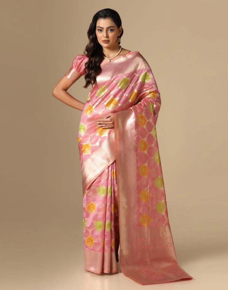 Pink Banarasi Organza Saree | Leemboodi