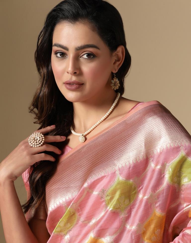 Pink Banarasi Organza Saree | Leemboodi