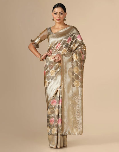 Grey Banarasi Organza Saree | Leemboodi