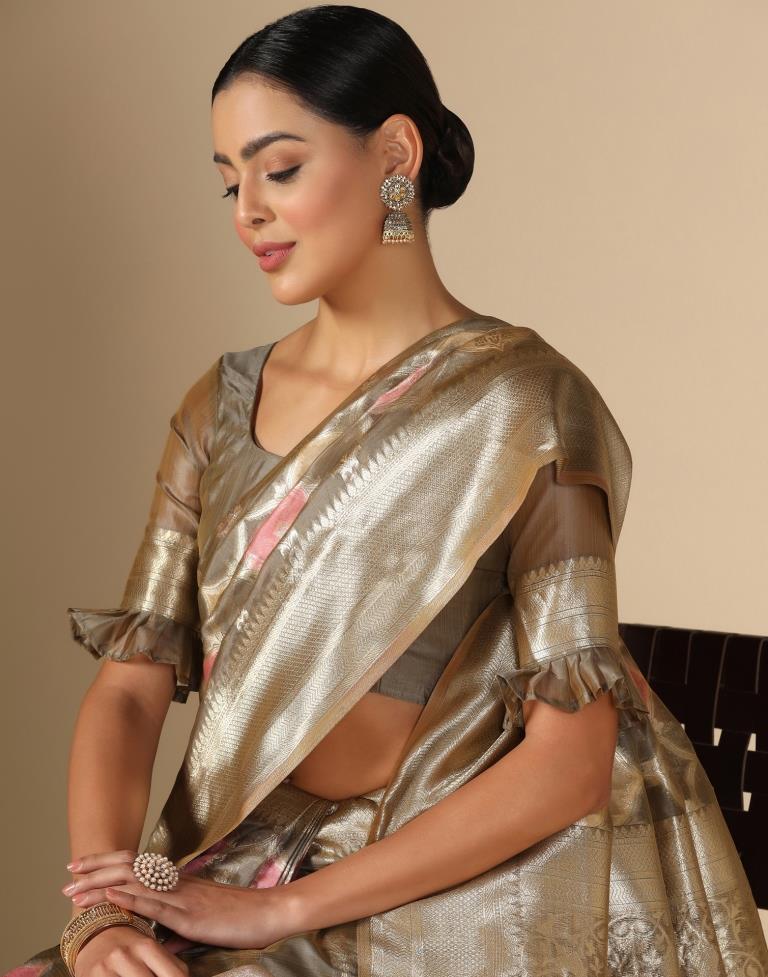 Grey Banarasi Organza Saree | Leemboodi