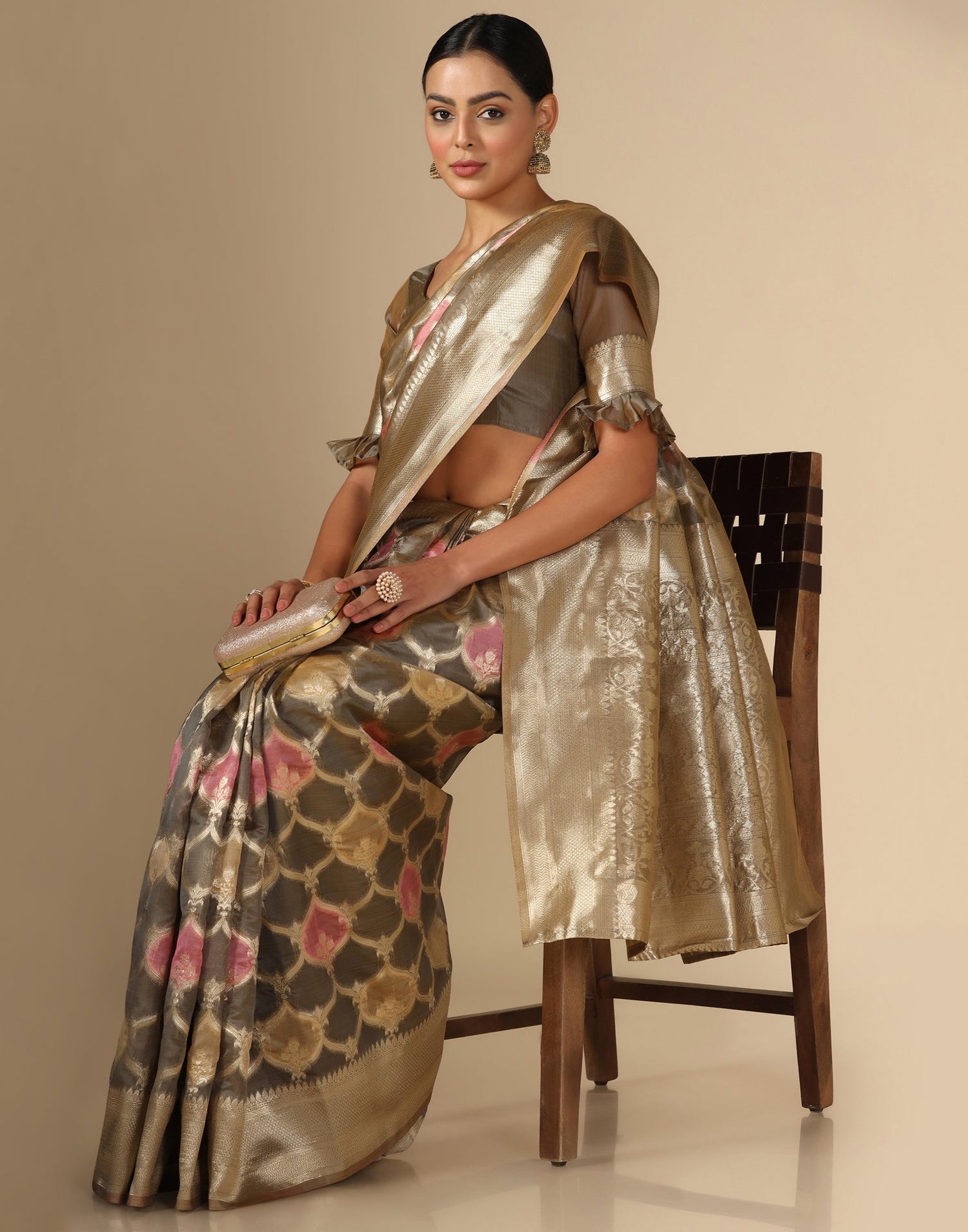 Grey Banarasi Organza Saree | Leemboodi