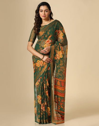 Green Brasso Self Woven Saree