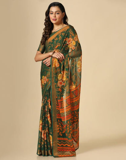 Green Brasso Self Woven Saree