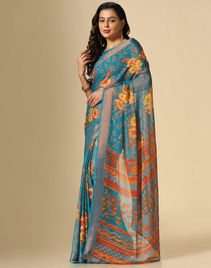 Rama Green Brasso Printed Woven Saree | Sudathi