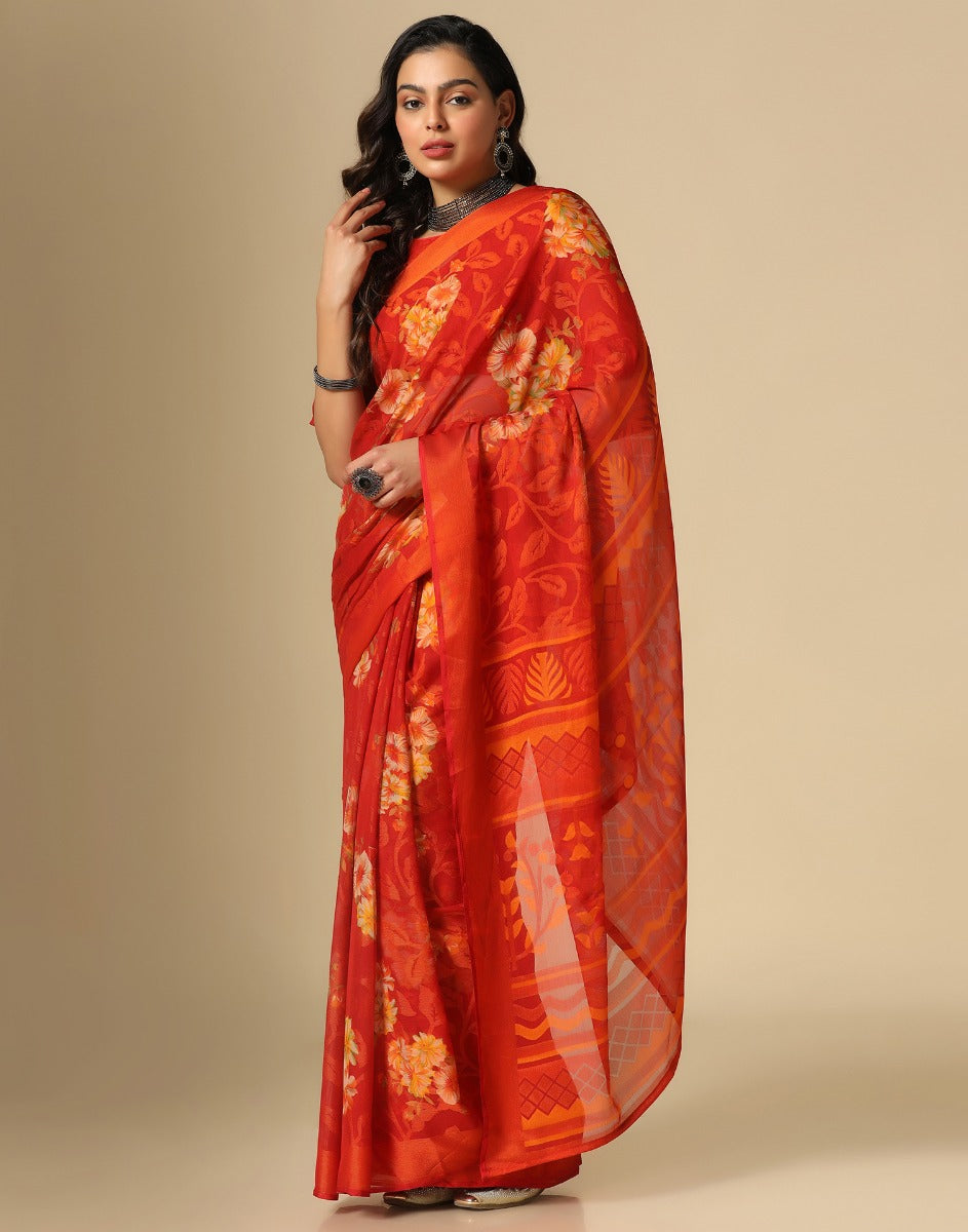 Red Brasso Printed Woven Saree | Sudathi