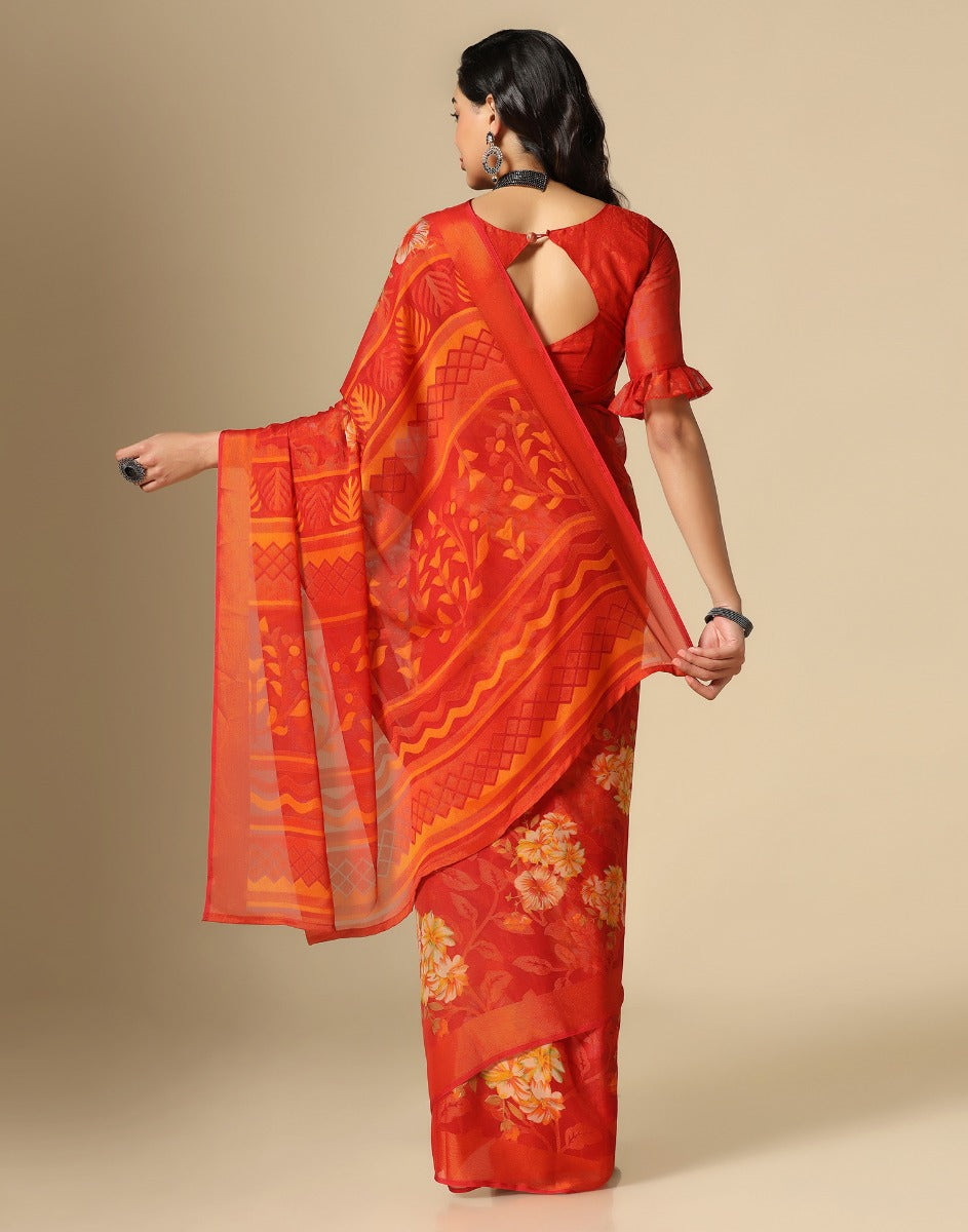 Red Brasso Printed Woven Saree | Sudathi