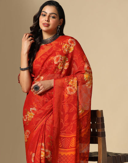 Red Brasso Printed Woven Saree | Sudathi