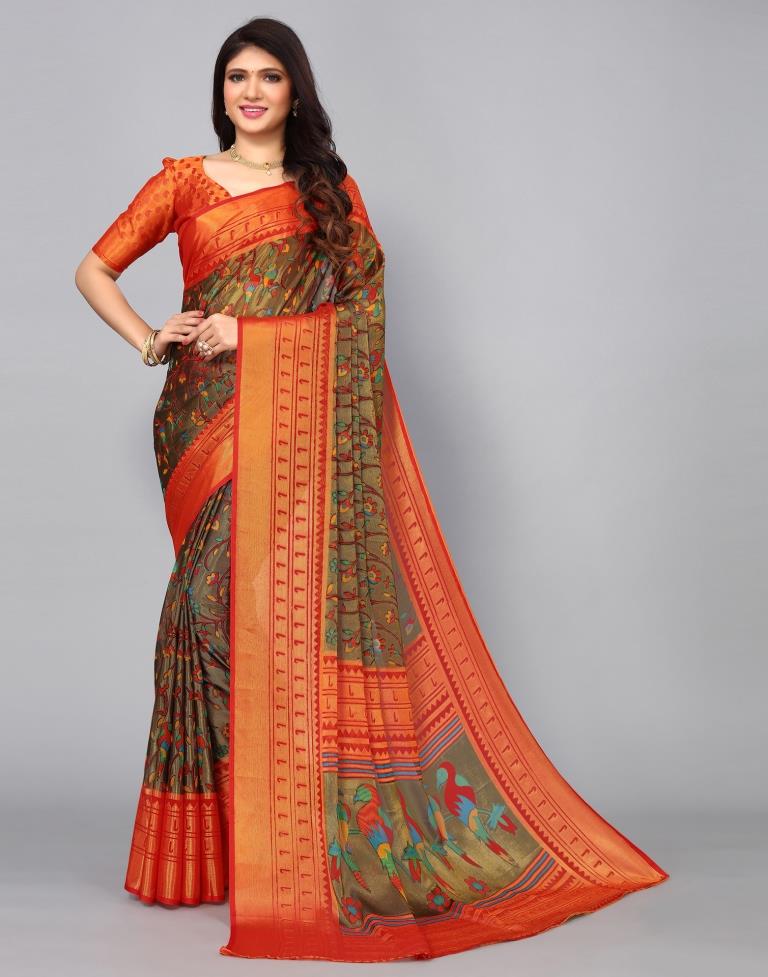 Gold Brasso Printed Woven Saree | Leemboodi