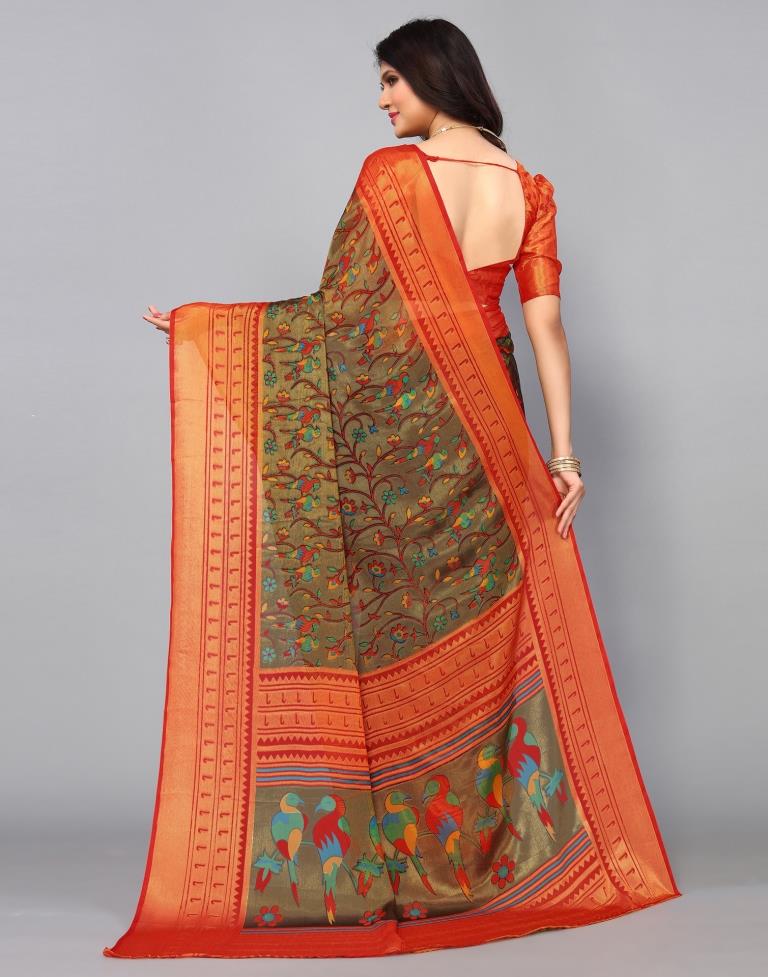 Gold Brasso Printed Woven Saree | Leemboodi