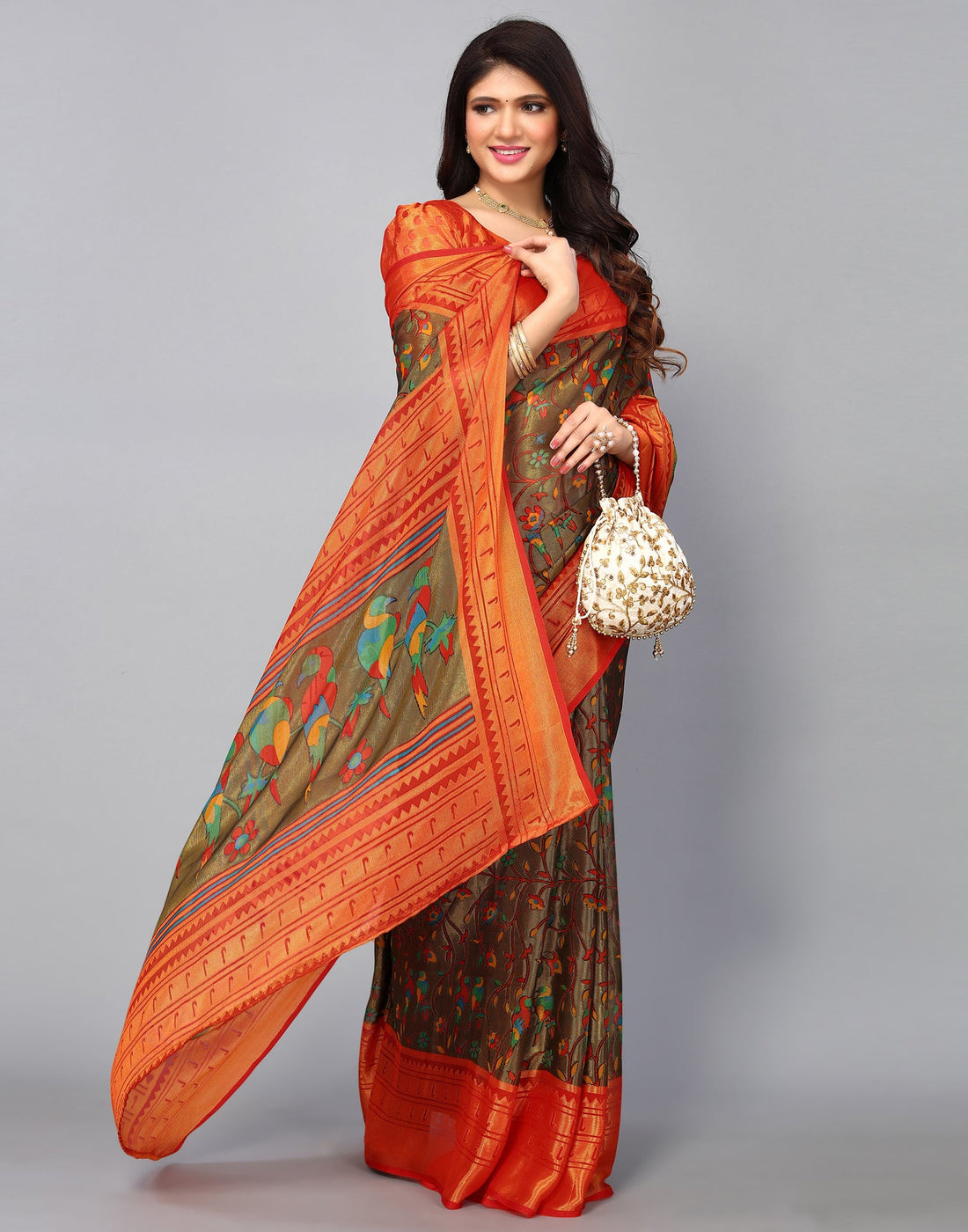 Gold Brasso Printed Woven Saree | Leemboodi