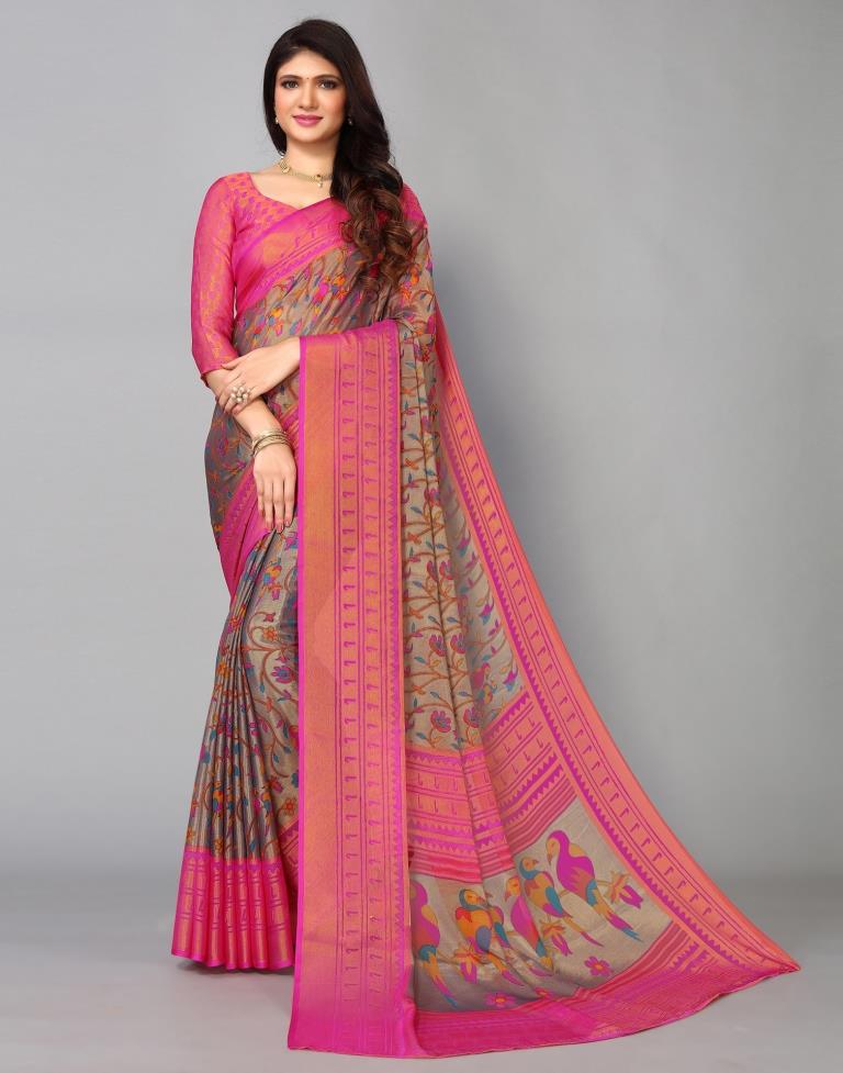 Multicoloured Brasso Printed Woven Saree | Leemboodi