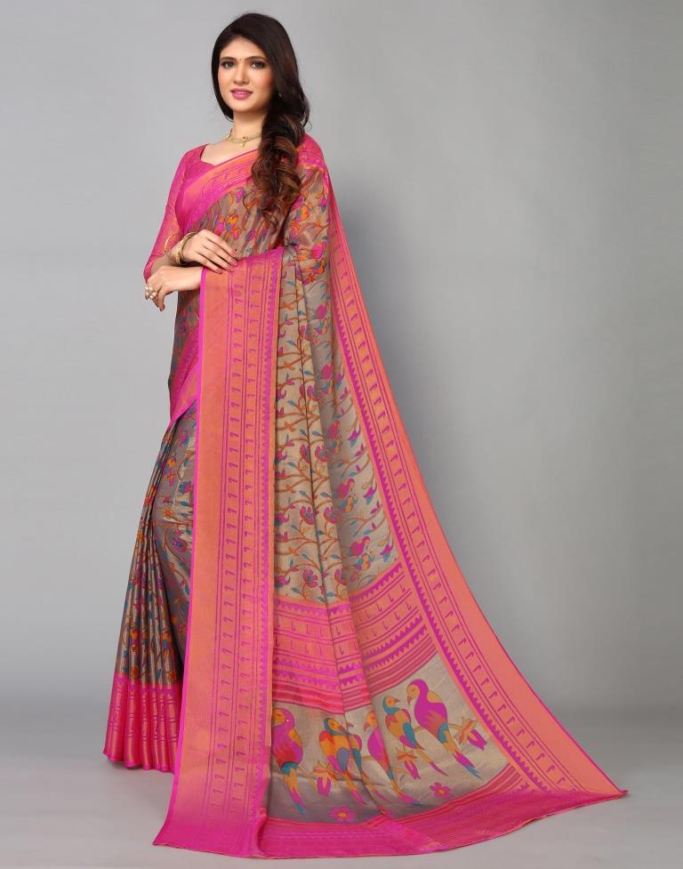 Multicoloured Brasso Printed Woven Saree | Leemboodi