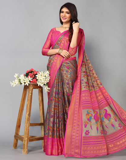 Multicoloured Brasso Printed Woven Saree | Leemboodi