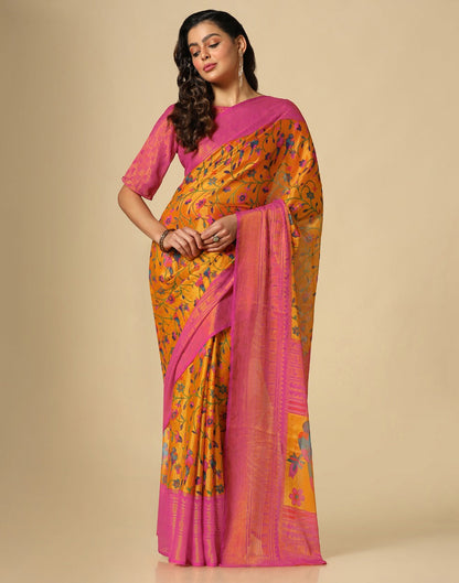 Mustard Yellow Brasso Printed Woven Saree | Sudathi