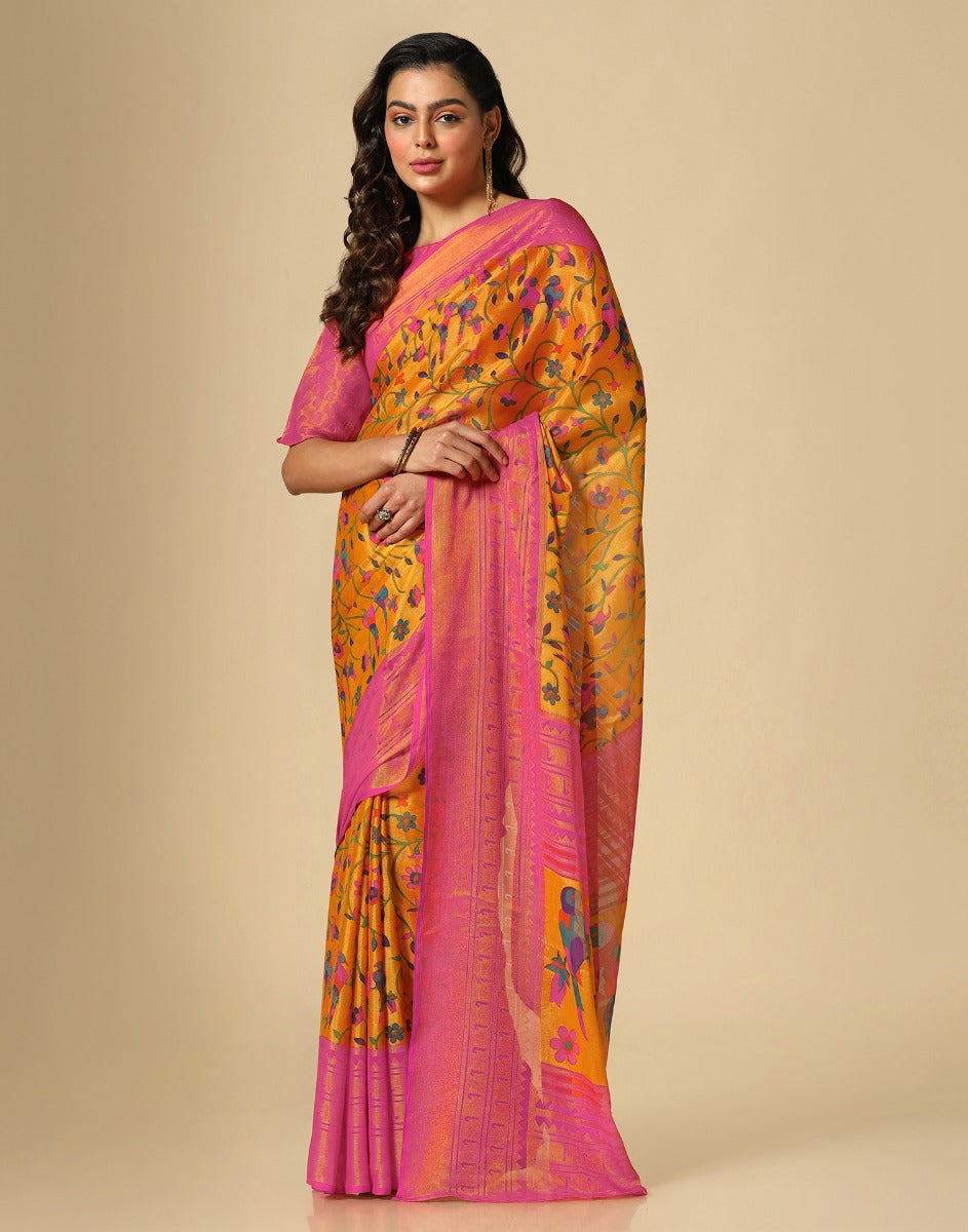 Mustard Yellow Brasso Printed Woven Saree | Sudathi