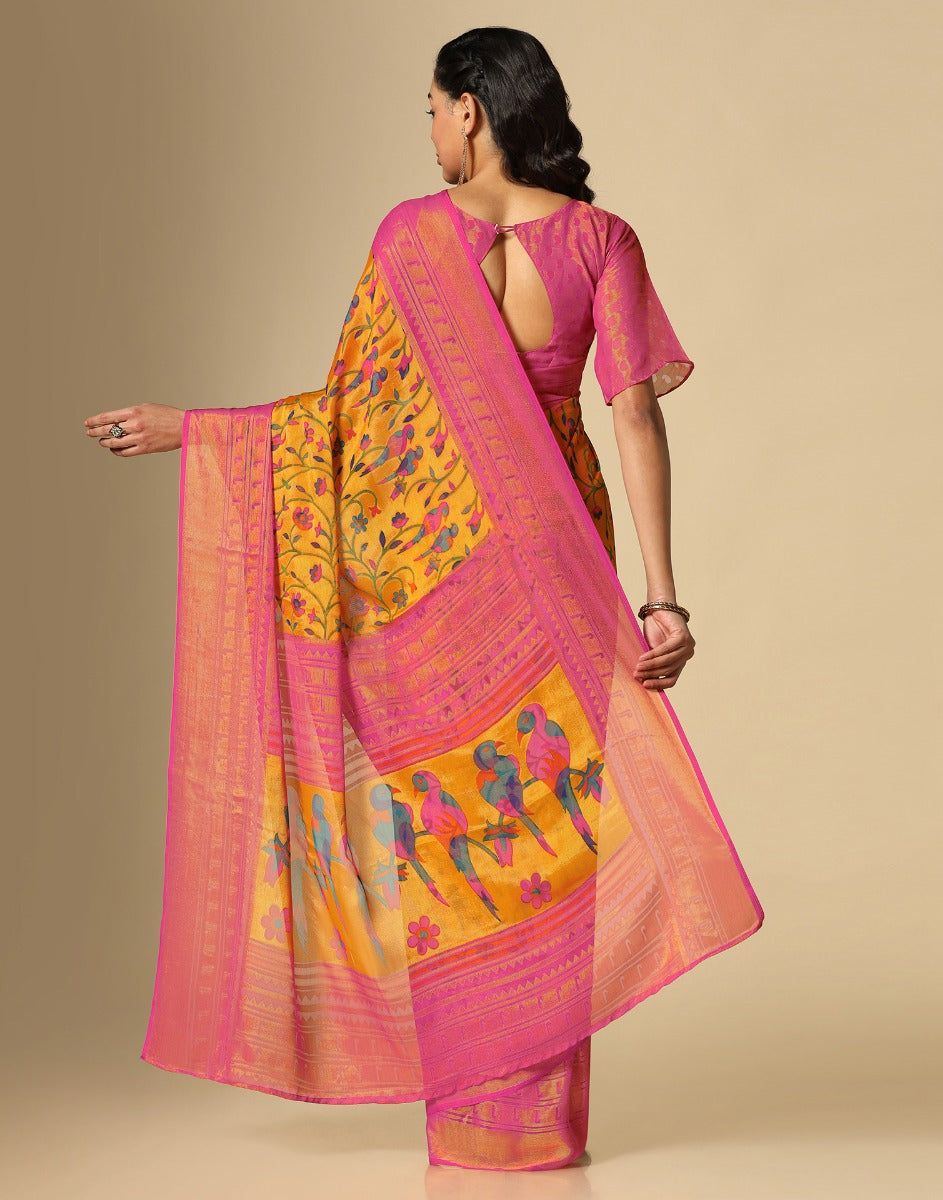 Mustard Yellow Brasso Printed Woven Saree | Sudathi