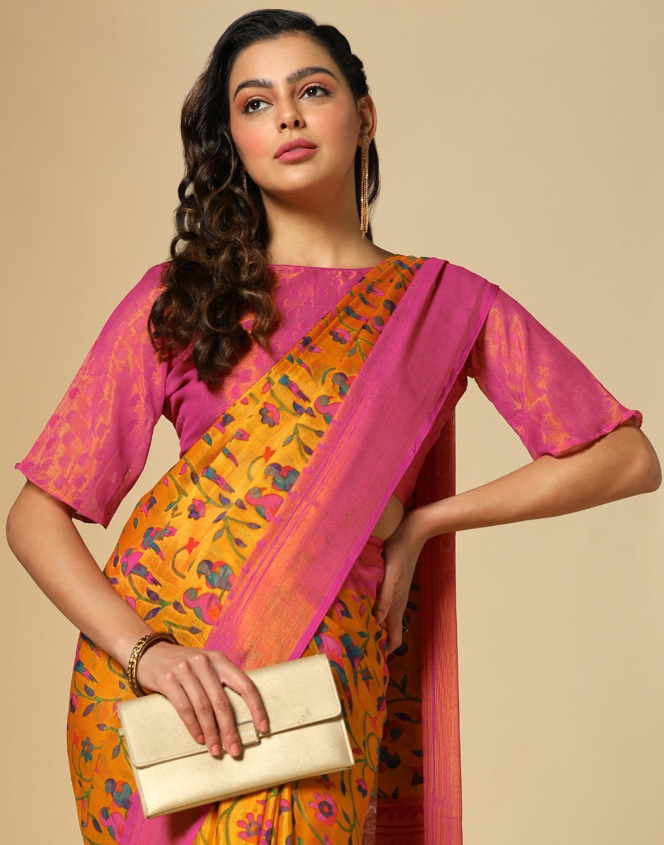 Mustard Yellow Brasso Printed Woven Saree | Sudathi