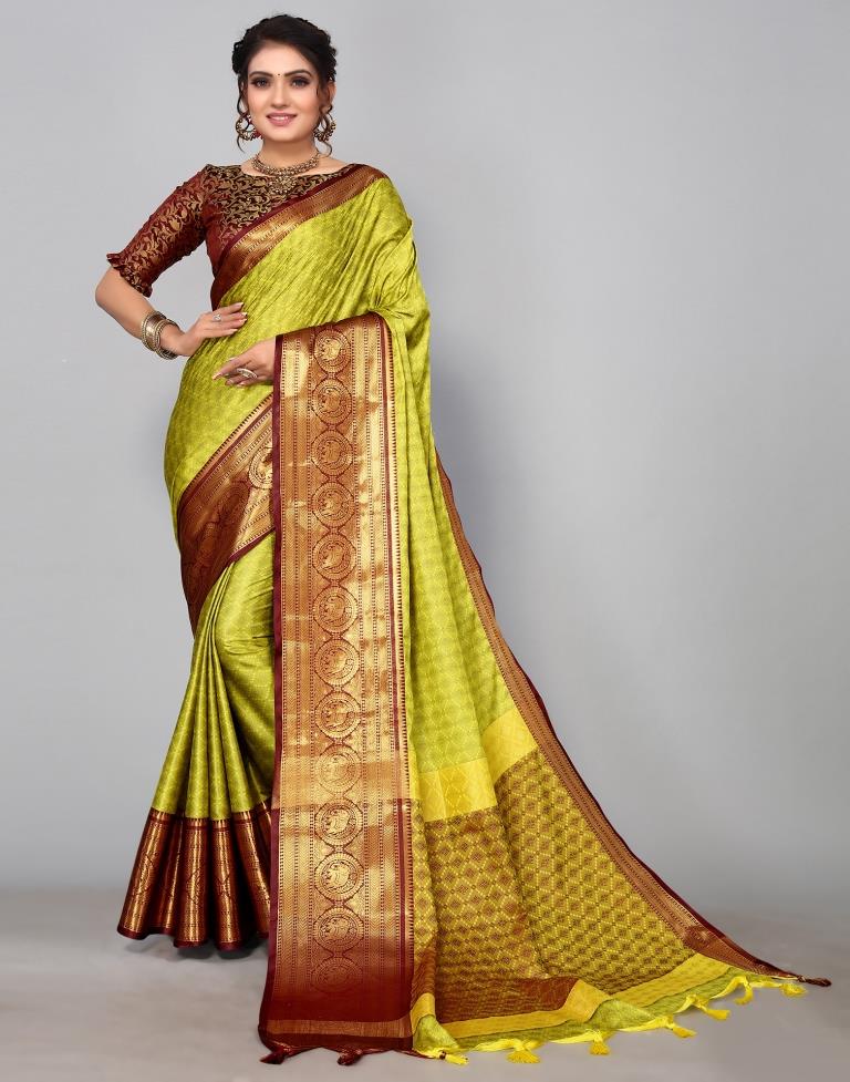 Lemon Green Kanjivaram Silk Saree | Sudathi