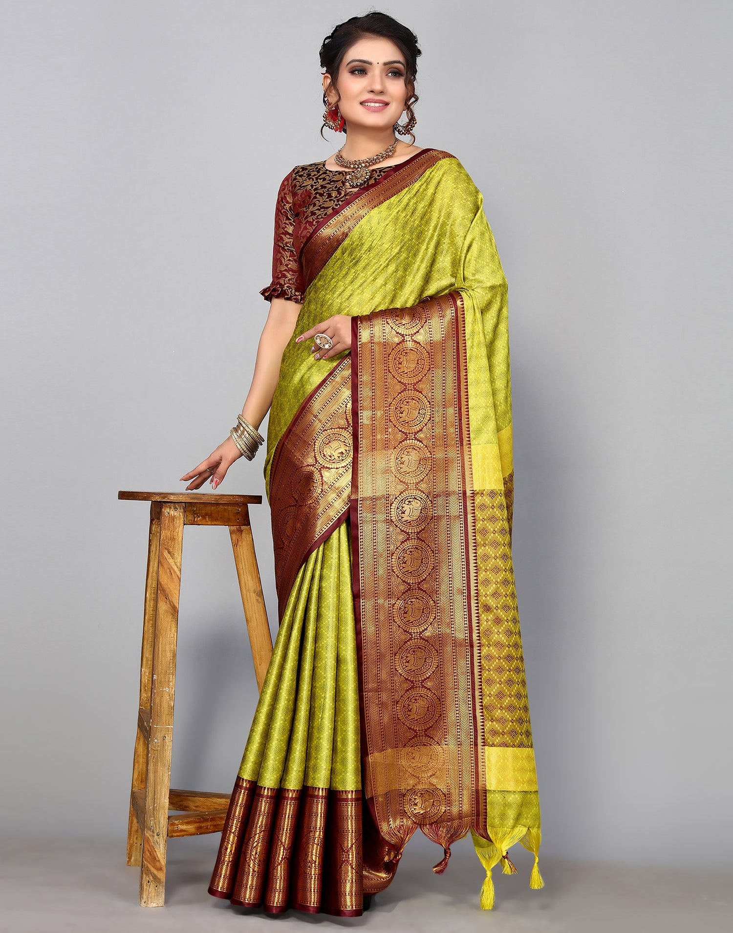 Lemon Green Kanjivaram Silk Saree | Sudathi