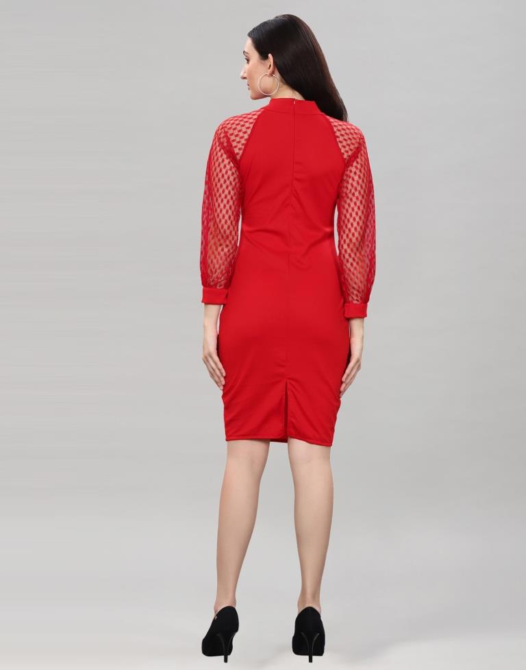 Red Coloured Lycra Knitted Bodycon Dress | Sudathi
