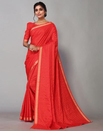 Red Silk Geometric Woven Saree | Sudathi