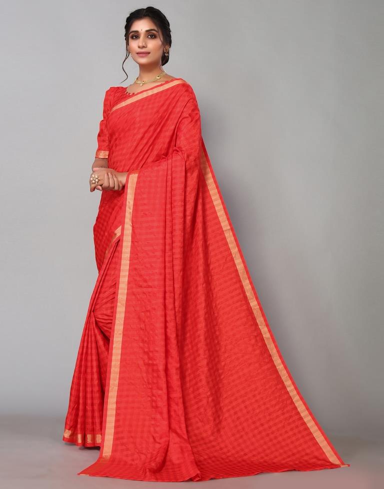 Red Silk Geometric Woven Saree | Sudathi