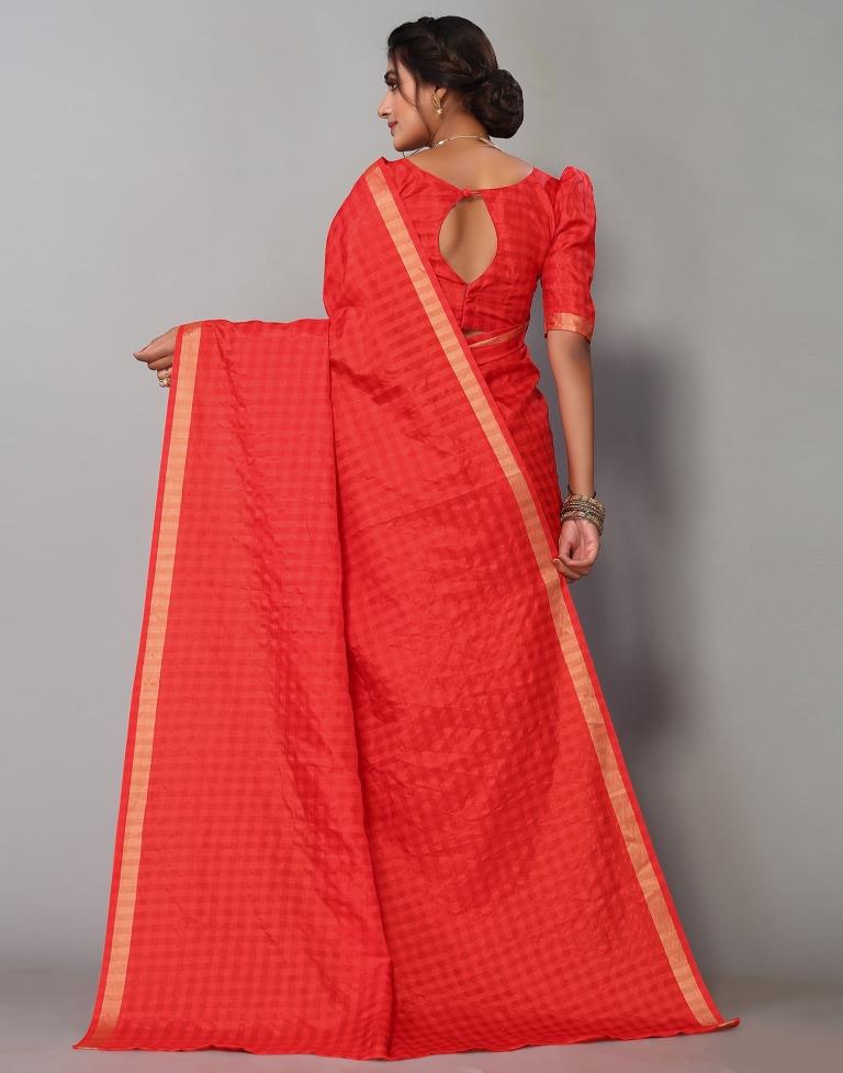 Red Silk Geometric Woven Saree | Sudathi