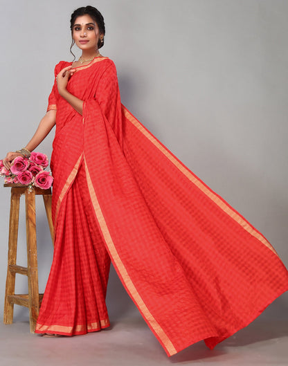 Red Silk Geometric Woven Saree | Sudathi