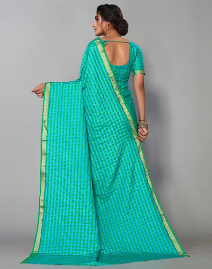 Blue Silk Geometric Woven Saree | Sudathi