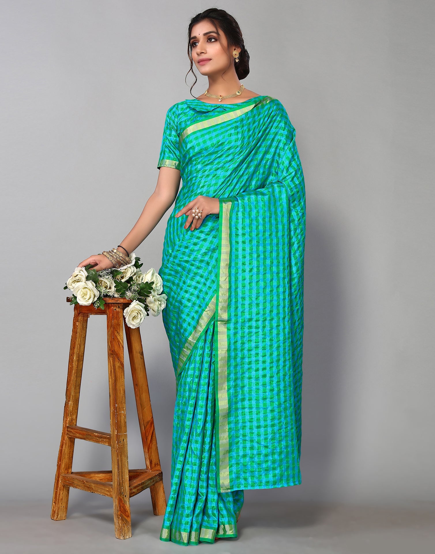 Blue Silk Geometric Woven Saree | Sudathi