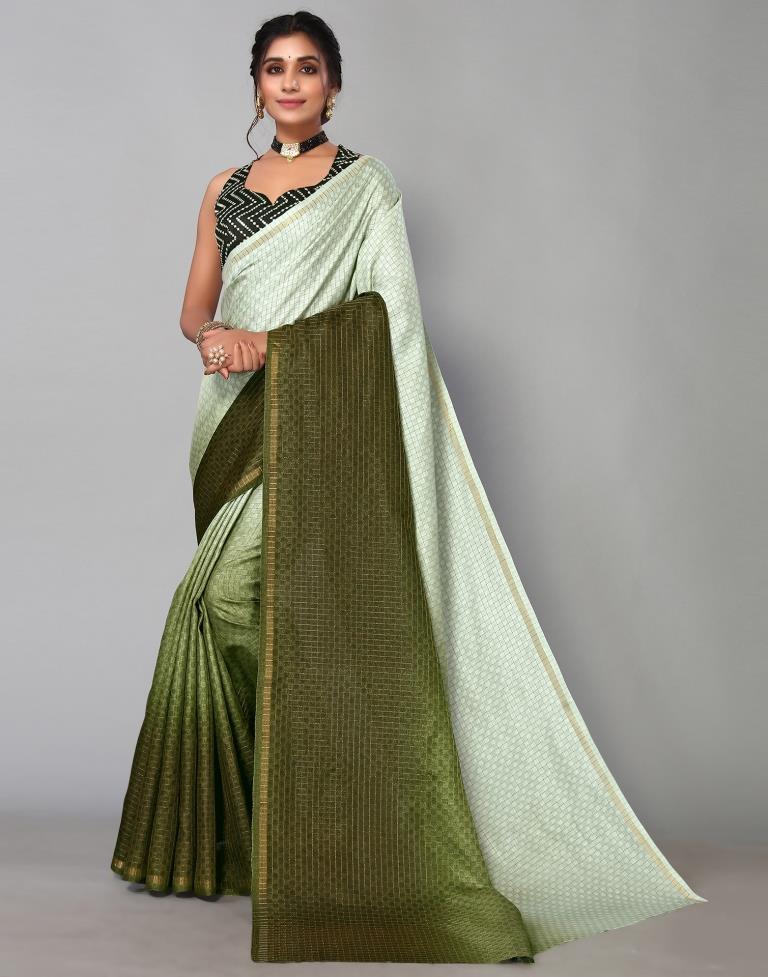 Light Green Silk Geometric Woven Saree | Sudathi