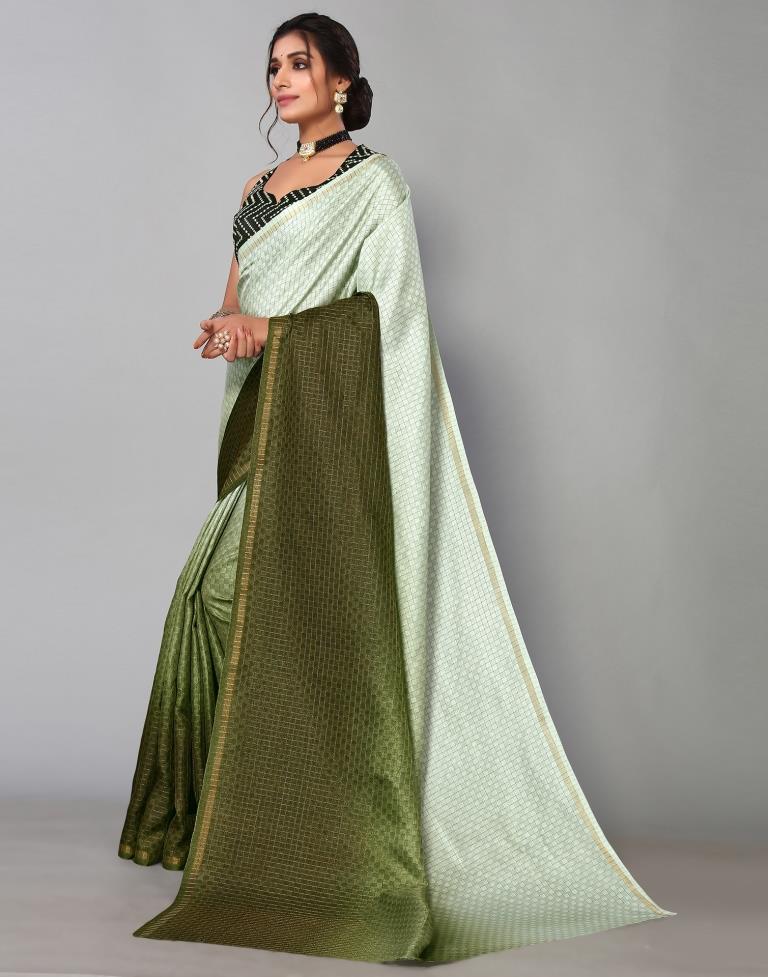 Light Green Silk Geometric Woven Saree | Sudathi