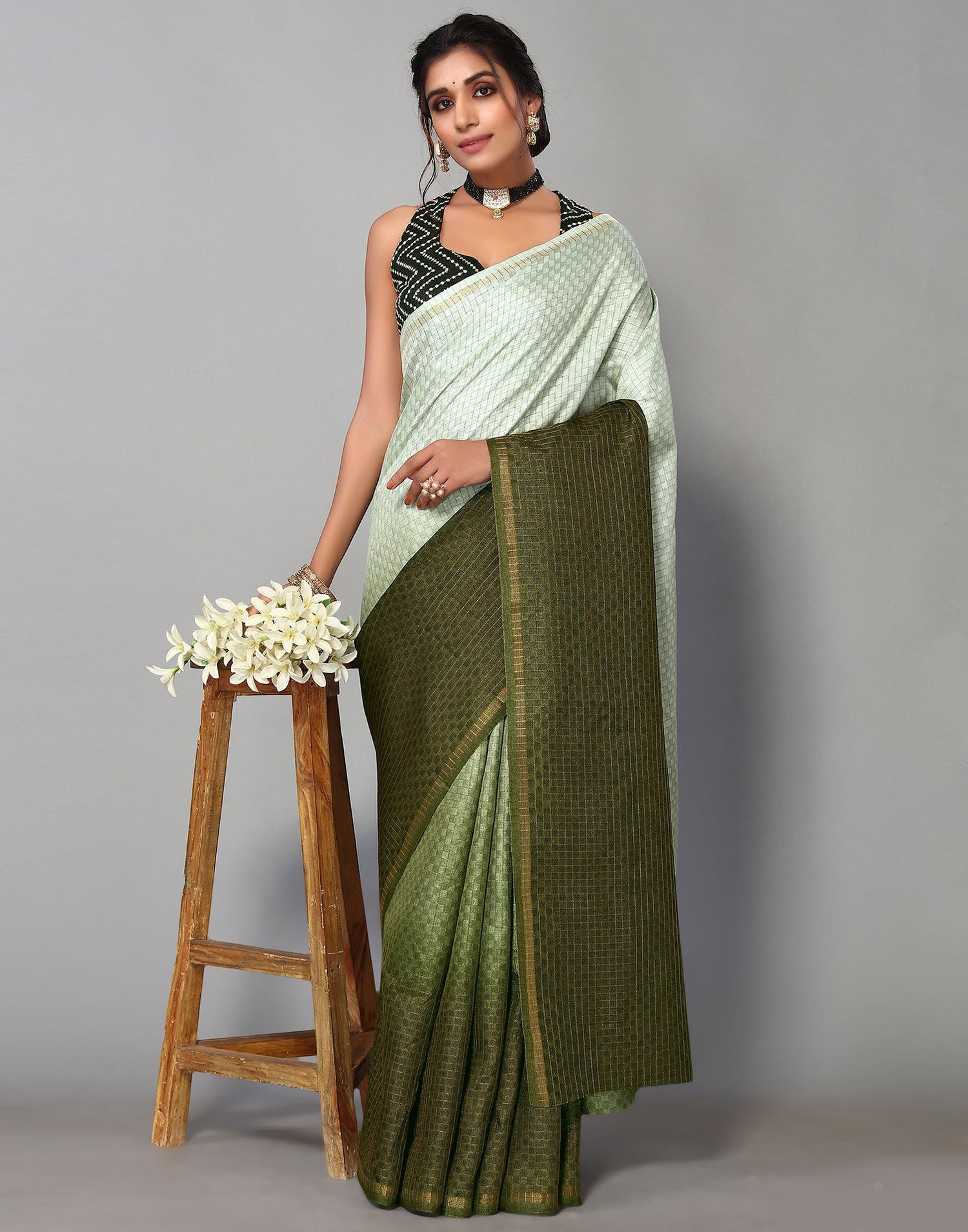 Light Green Silk Geometric Woven Saree | Sudathi