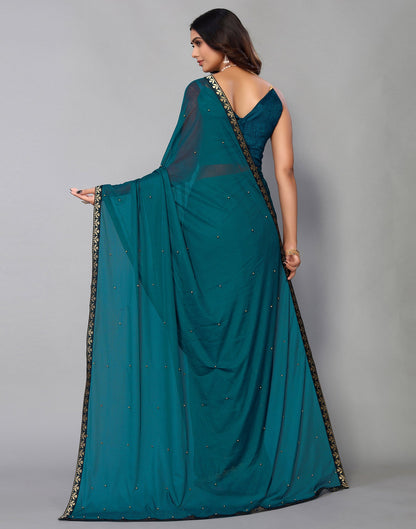 Rama Green Lycra Plain Saree | Sudathi