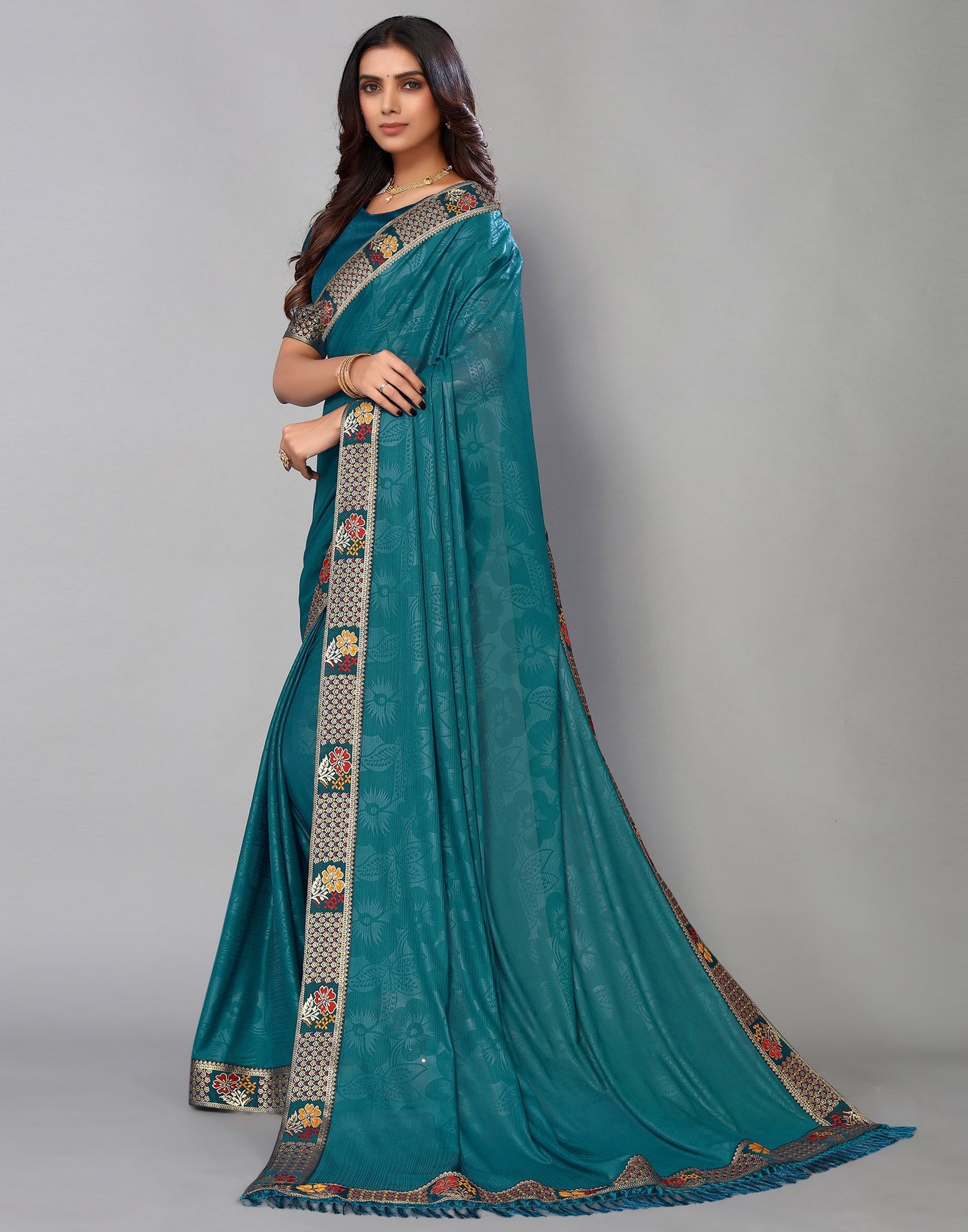 Rama Green Lycra Printed Saree | Sudathi