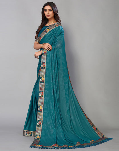 Rama Green Lycra Printed Saree | Sudathi