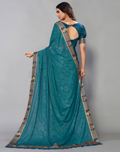 Rama Green Lycra Printed Saree | Sudathi