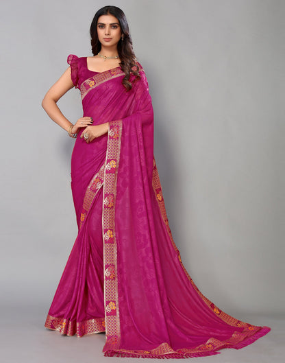 Hot Pink Lycra Printed Saree | Sudathi