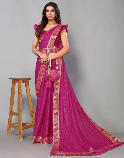 Hot Pink Lycra Printed Saree | Sudathi
