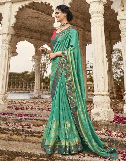 Turquoise Green Silk Saree | Leemboodi