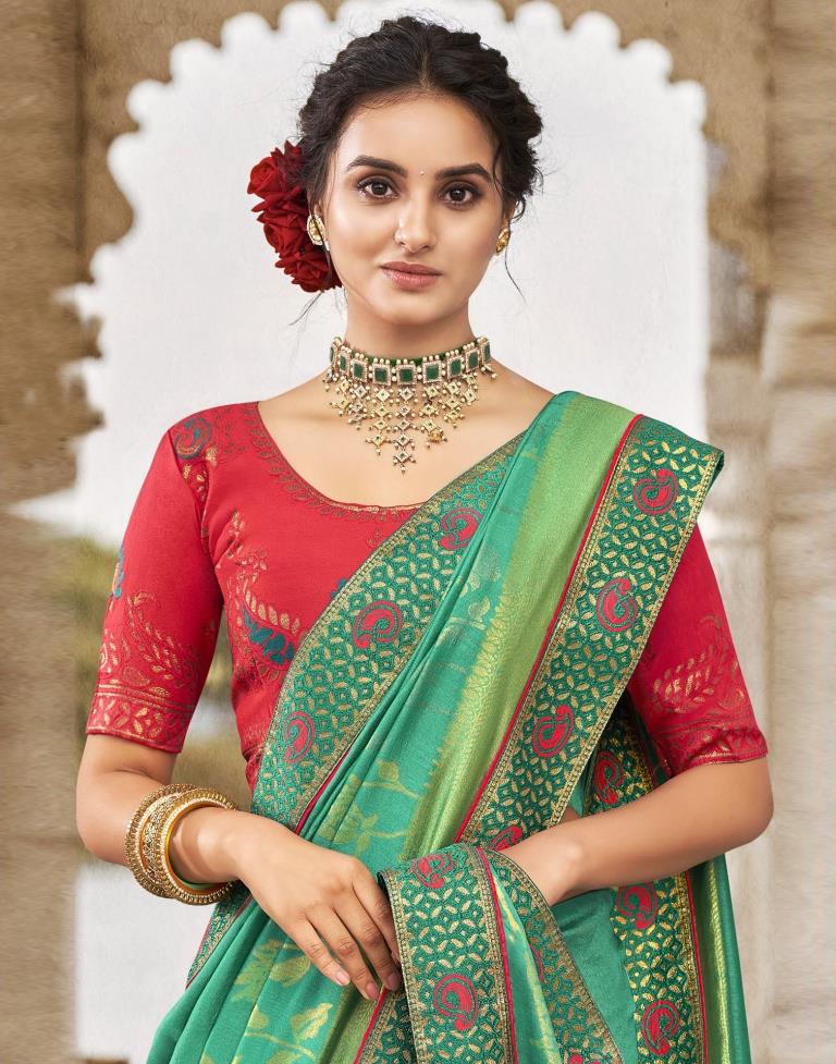 Turquoise Green Silk Saree | Leemboodi