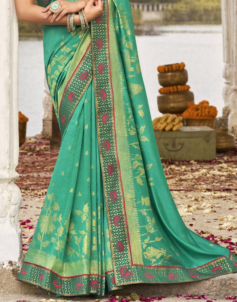 Turquoise Green Silk Saree | Leemboodi