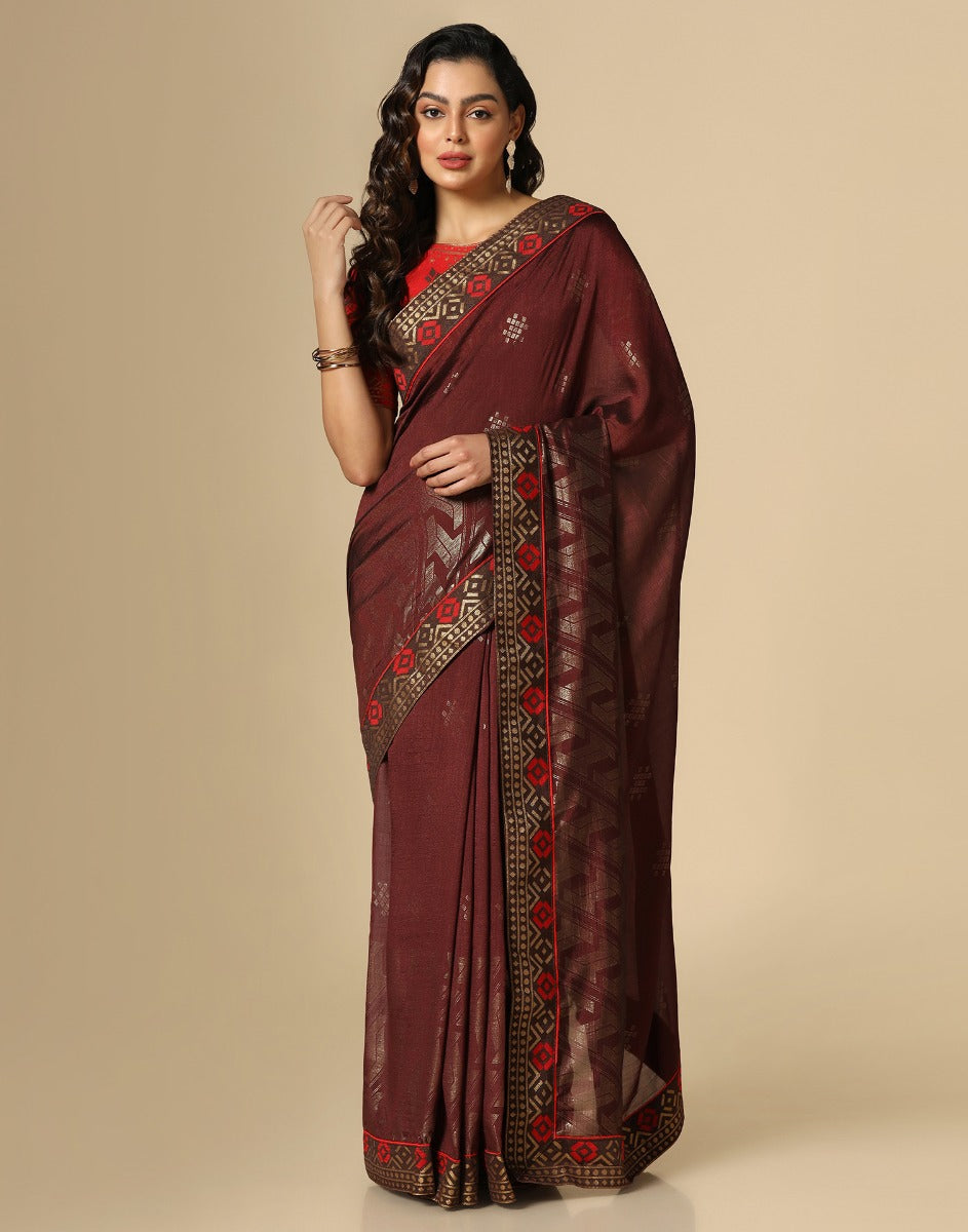 Dark Brown Silk Saree | Leemboodi