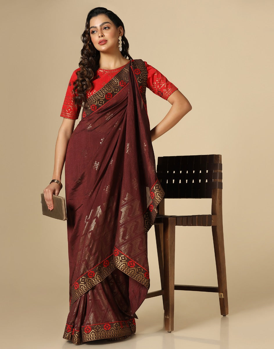 Dark Brown Silk Saree | Leemboodi