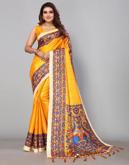 Yellow Silk Printed Saree | Sudathi