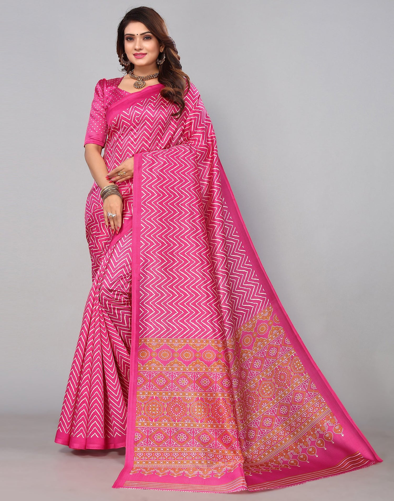 Pink Silk Printed Saree | Sudathi