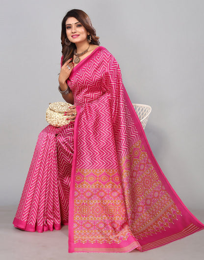 Pink Silk Printed Saree | Sudathi