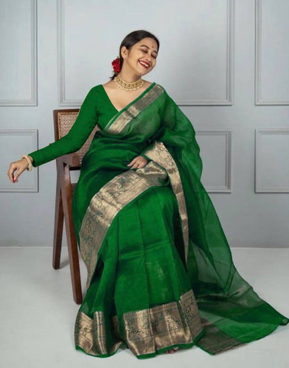 Green Organza Saree | Sudathi